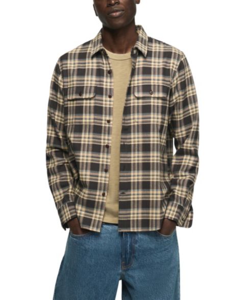 Мужская рубашка Lucky Brand Humboldt Herringbone Plaid, цвет: Чёрный разноцветный клетчатый