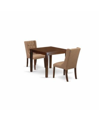 3 Piece Dinette Room Set Includes 1 Modern Kitchen Table and 2 Light Sable Linen Fabric Upholstered Dining Chairs