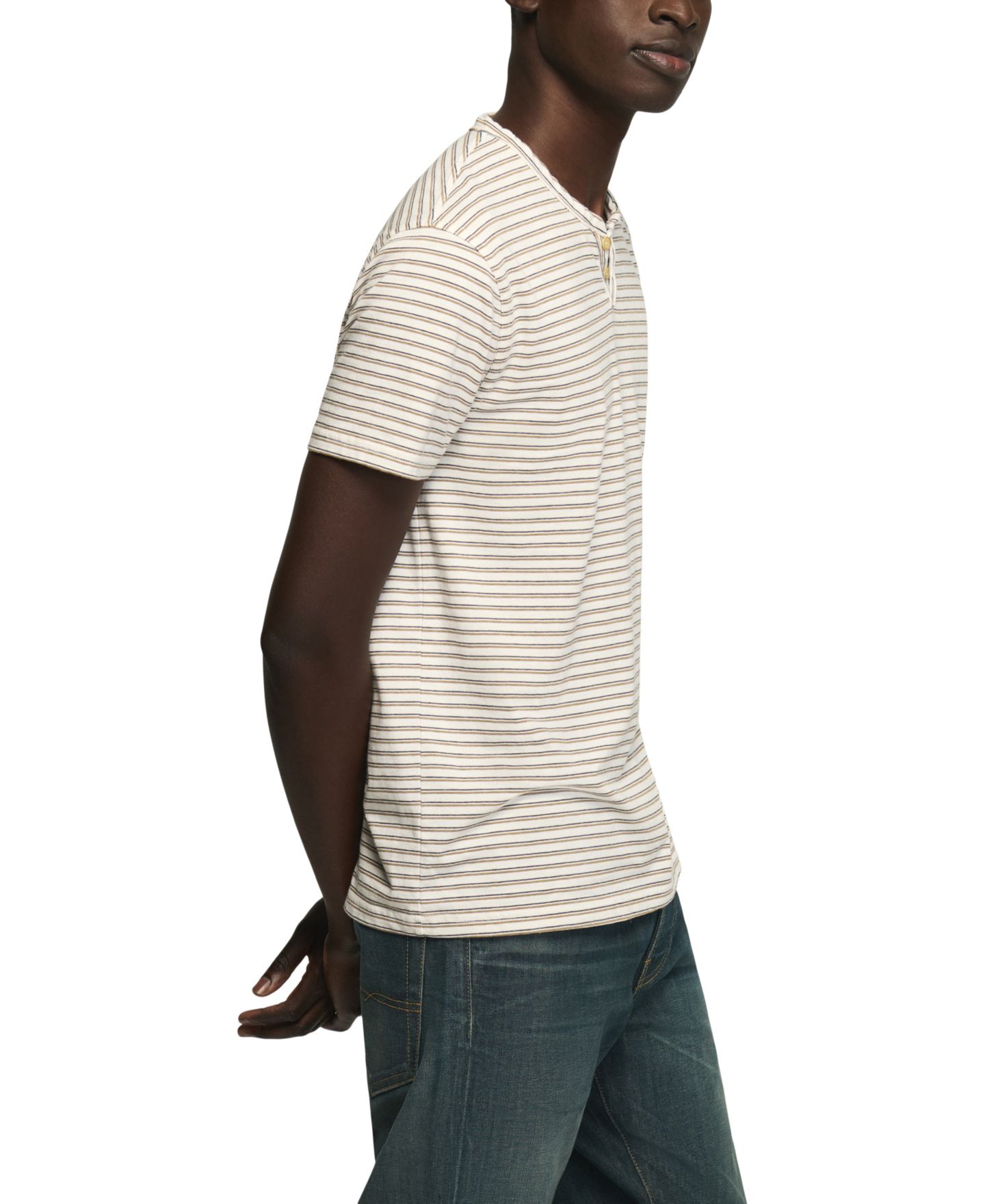 Мужская футболка Lucky Brand Striped Venice Burnout Notch Neck, цвет: Кремовый разноцветный — фото 2