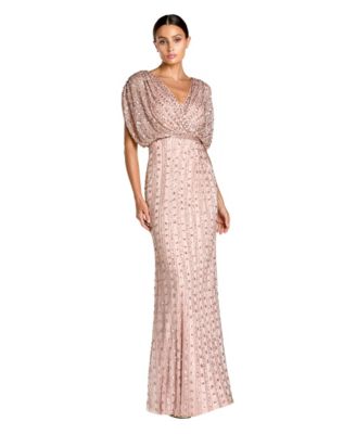 Women's Beaded V-Neck Mesh Gown