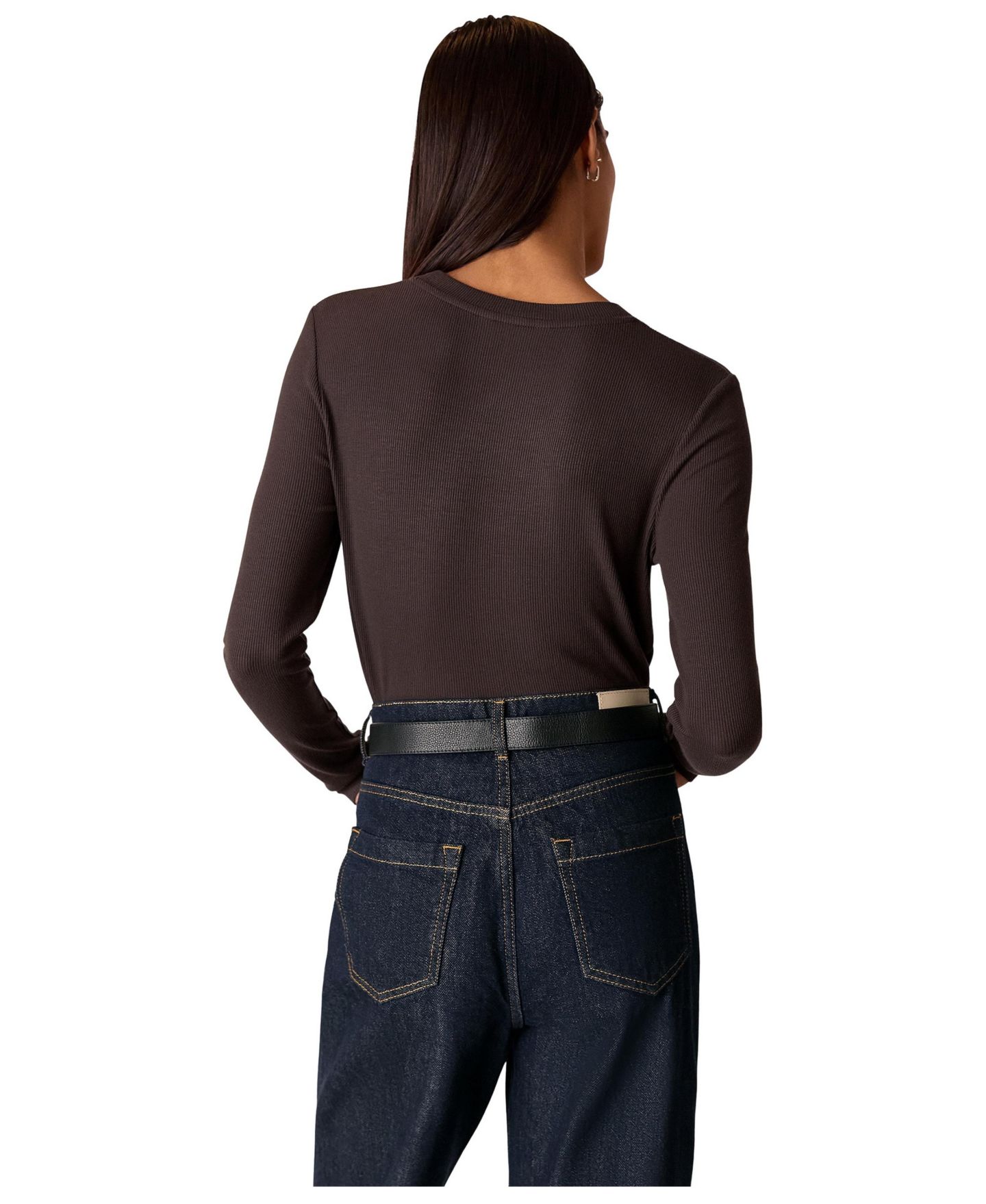 Женская футболка Whistles Essential Long-Sleeve Crewneck Viscose-Blend, цвет: Коричневый — фото 2