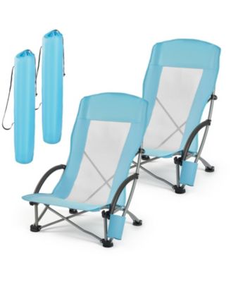 2-Pack High Back Folding Beach Chairs 330 Lbs Capacity with Mesh Back and Cup Pocket