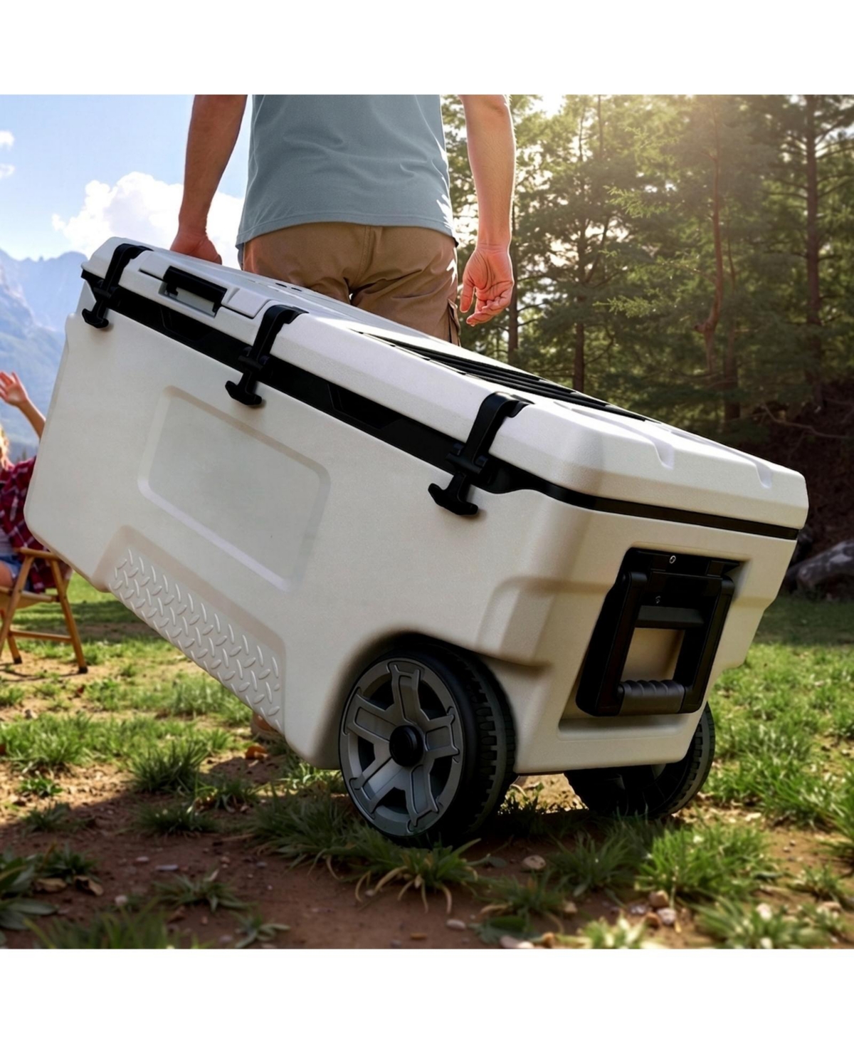 Sugift 106 Qt Rolling Hard Cooler with Wheels 48 Hour Ice Retention and Leak-Resistant Seal
