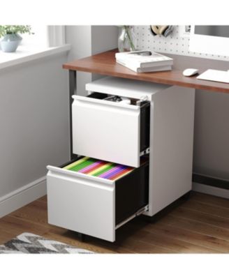 2-Drawer Mobile Under Desk File Organizer on Wheels, Metal Filing Cabinet with Lock for A4/Letter/Legal, Smooth Glide Drawers