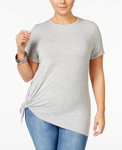 Whitespace Trendy Plus Size Tie-Hem T-Shirt