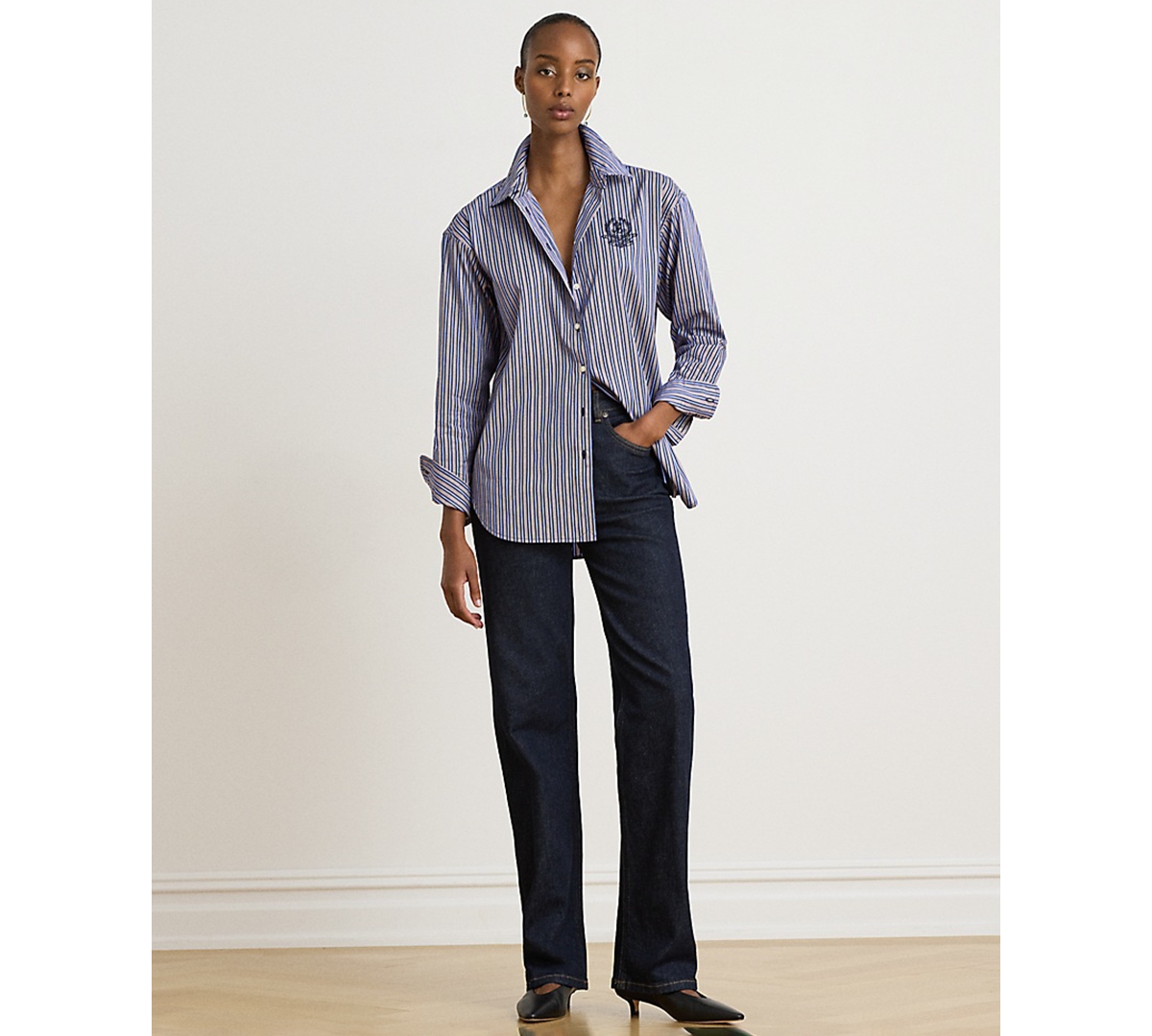 Lauren Ralph Petite Relaxed-Fit Striped Broadcloth Blouse