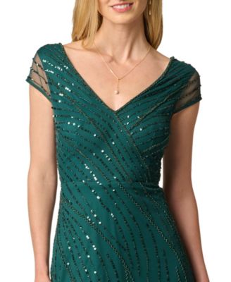 adrianna papell beaded cap sleeve sheath dress Women's Cap-Sleeve V-Neck Midi prom dress with cotton inner 90s Fashion for Women: SIZE:5XL Elevate your evening style