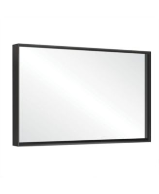 48 x 30 Inch Glossy Black Bathroom Mirror Metal Framed Rectangular Wall Mount Hanging Plates Farmhouse Style Horizontal Vertical