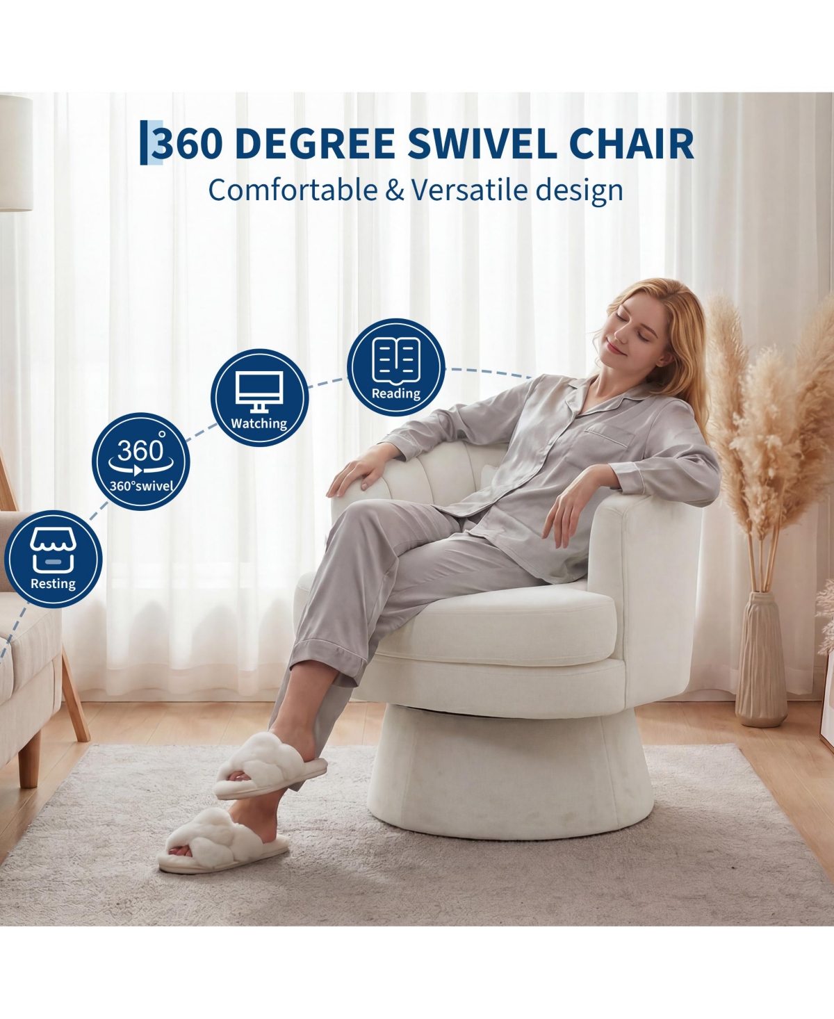 gaomon 360degree(s) Swivel Barrel Accent Chair with Lumbar Pillow, Soft Fuzzy Upholstered Cozy Reading Chair for Living Room Bedroom