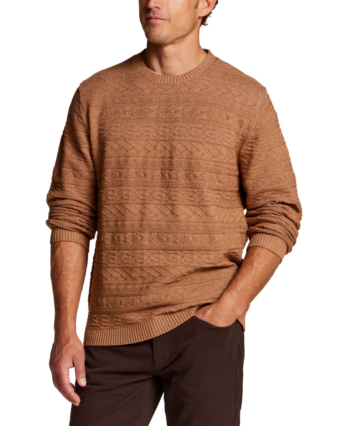 Мужской свитер Weatherproof Vintage Textured Horizontal Pattern Crew, цвет: Миндальный — фото 1