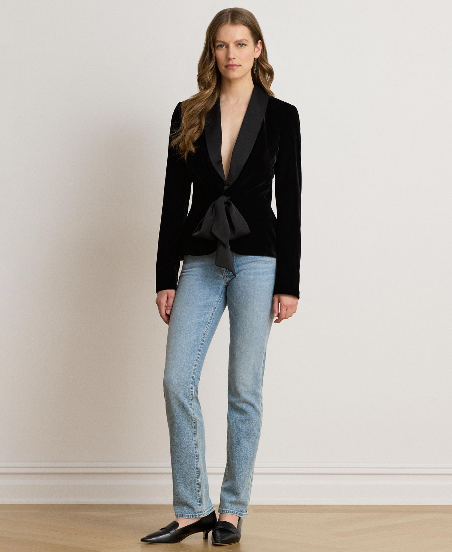 Женский пиджак Lauren Ralph Lauren Velvet Tie-Front Peplum Blazer, цвет: Чёрный бархатный — фото 2