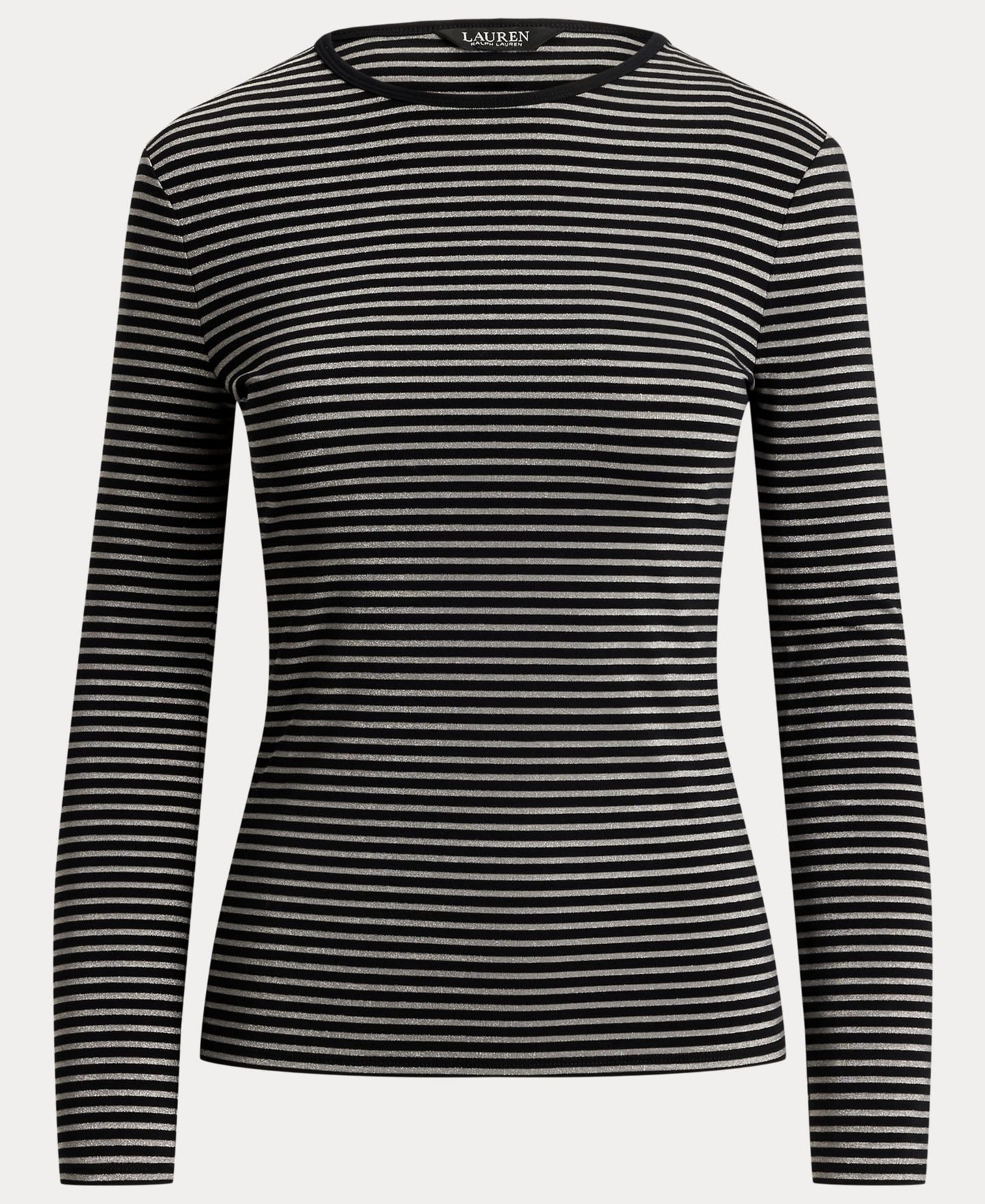 Женская футболка Lauren Ralph Lauren Striped Cotton-Blend Long-Sleeve, цвет: Чёрный / Оловянный — фото 6
