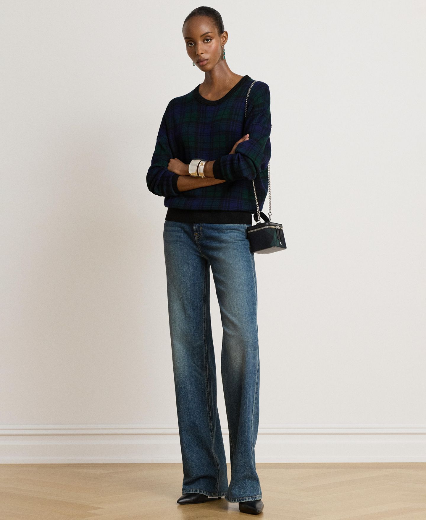 Женские часы Lauren Ralph Lauren Black Watch Plaid Wool Crewneck Sweater, цвет: Чёрный разноцветный — фото 3