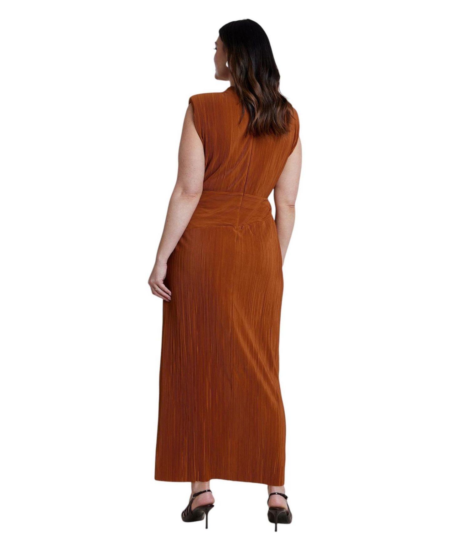 Женское платье ELOQUII Plus Size Draped Bodice Plisse Maxi, цвет: Оранжевый — фото 2