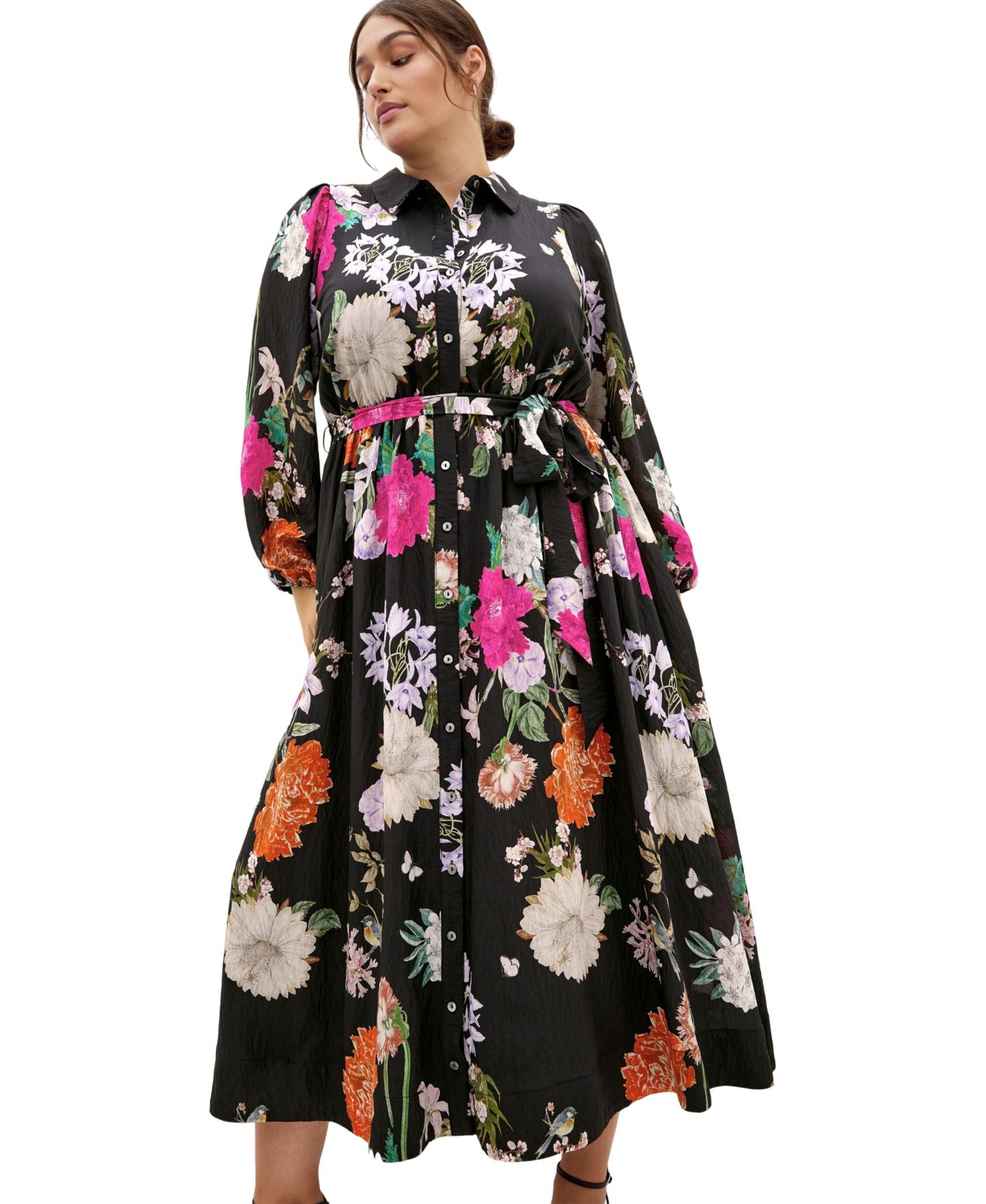 Женское платье CITY CHIC Plus Size Mary Botanique Long-Sleeve Maxi Floral, цвет: Чёрный — фото 3