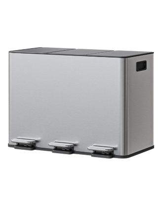 3-in-1 12 Gal Stainless Steel Recycling Trash Can, Kitchen Garbage Bin with Soft-Close Step Lid