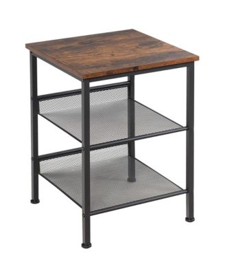 3-Tier Industrial End Side Table Nightstand with 2 Adjustable Shelves