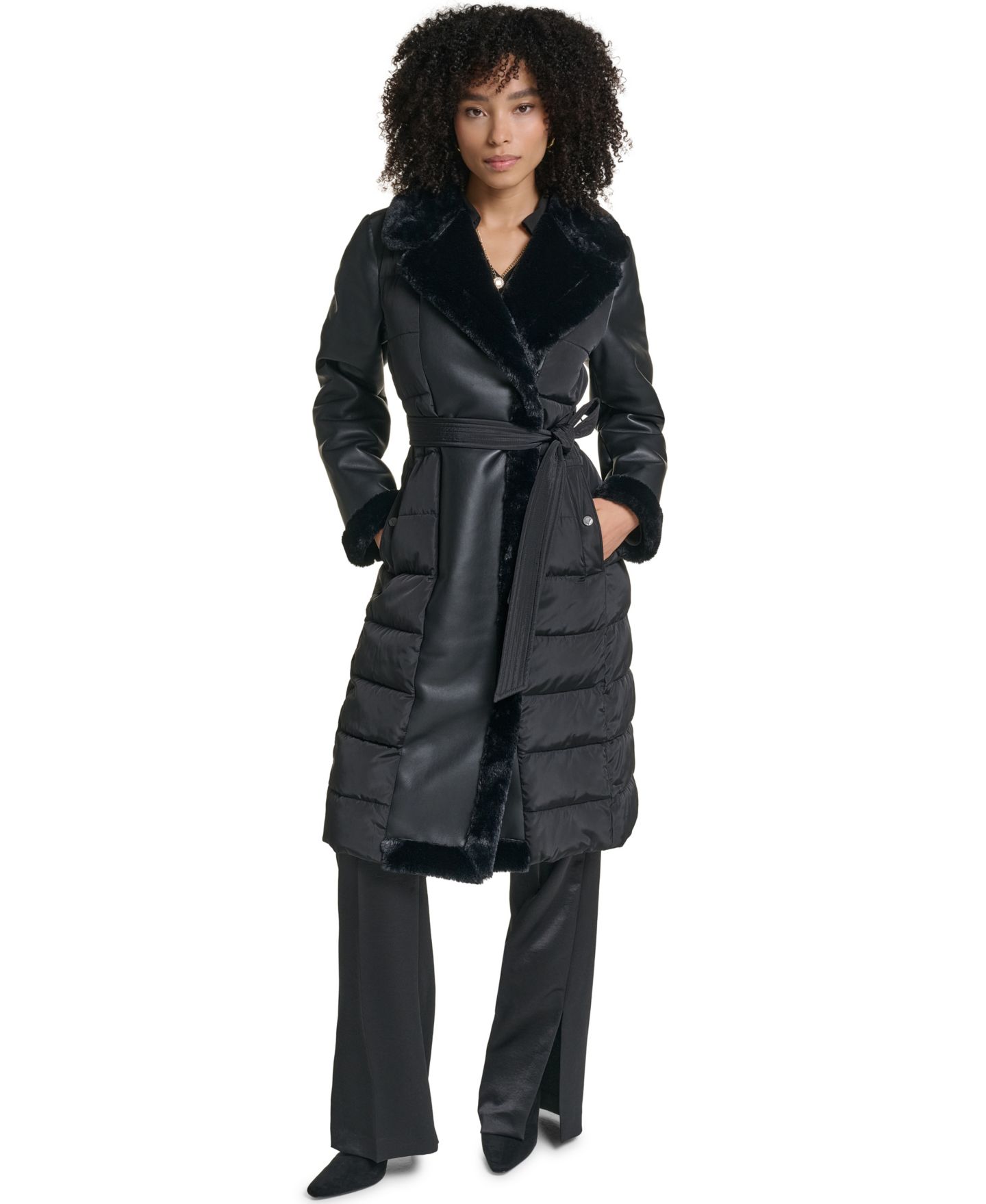 Женская куртка KARL LAGERFELD PARIS Long Belted Puffer, цвет: Чёрный — фото 1