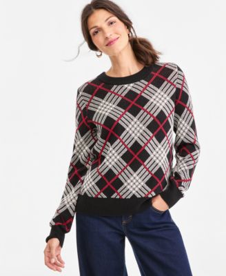 Women's Plaid Crewneck Sweater, Macy's Exclusive