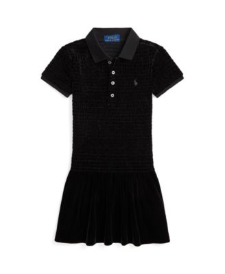 Girls' 2T-6X Smocked Velour Short-Sleeve Polo Dress