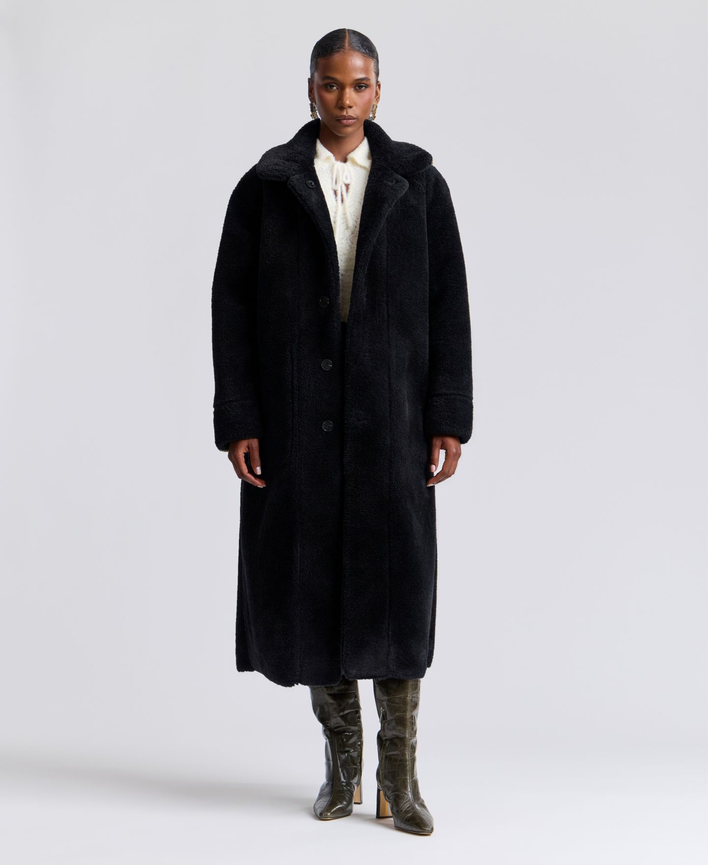 Женское пальто Avec Les Filles Reversible Faux Shearling Maxi, цвет: Чёрный — фото 3