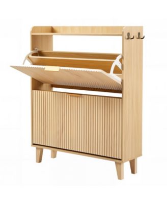 Entryway shoe cabinet with double-layer flip-top drawers, adjustable shelves, and a dust-proof back panel freestanding entryway storage cabinet
