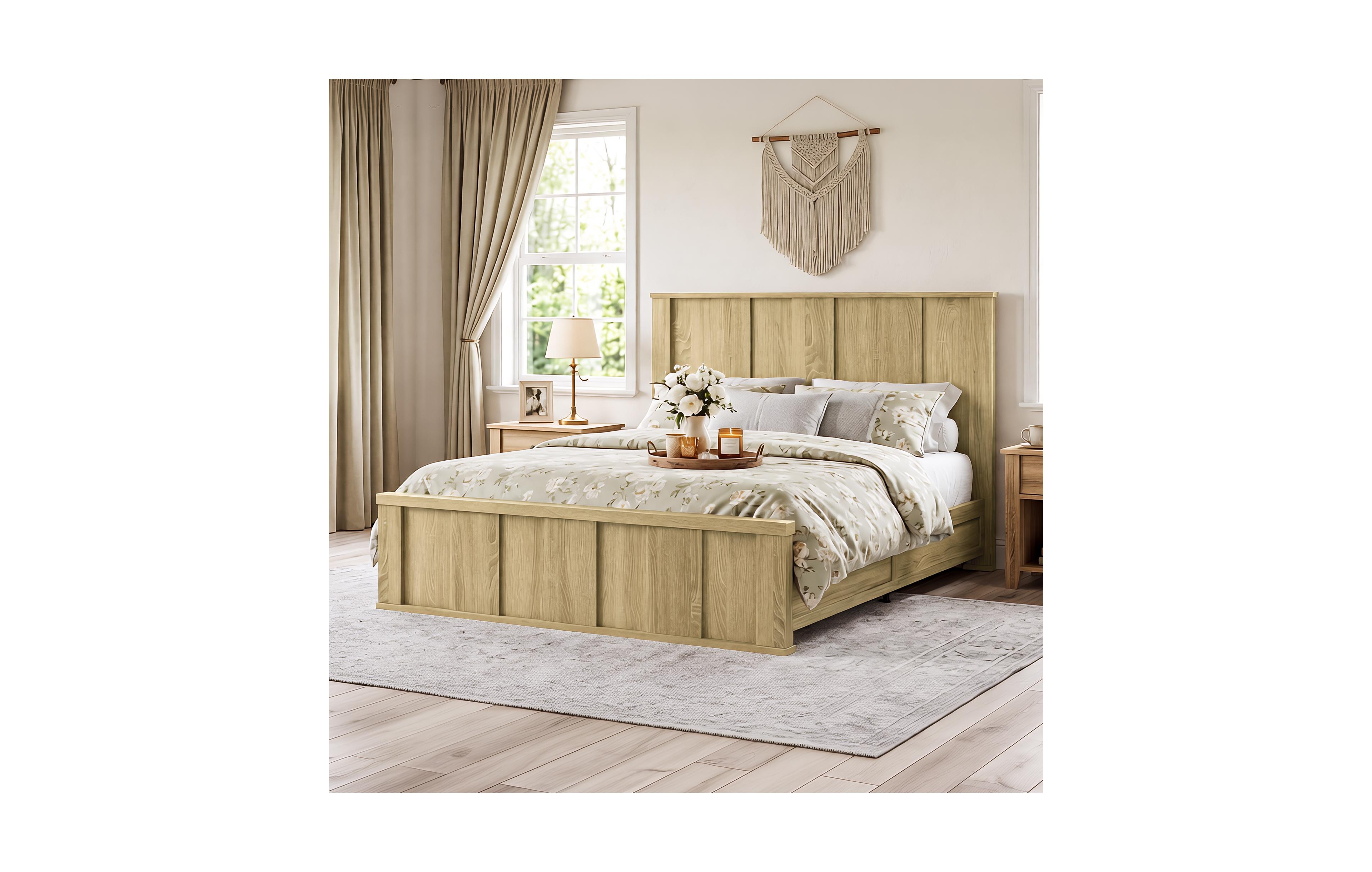 Gaomon Wood Panel Platform Bed Frame with Slat Support System, Minimalist Panel Headboard Bed Frame No Box Spring Required for Bedroom