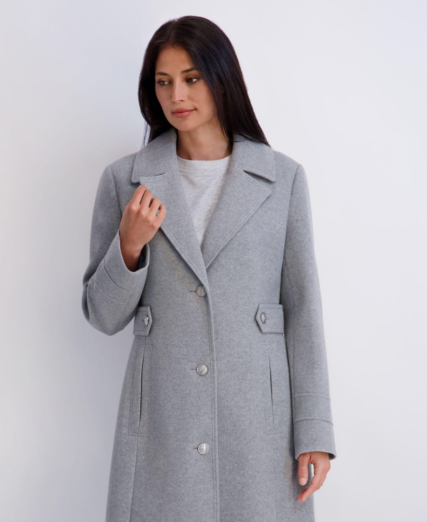 Женские куртки Kensie Faux Wool Walker With Button Front, цвет: Светлый серый меланжевый — фото 6