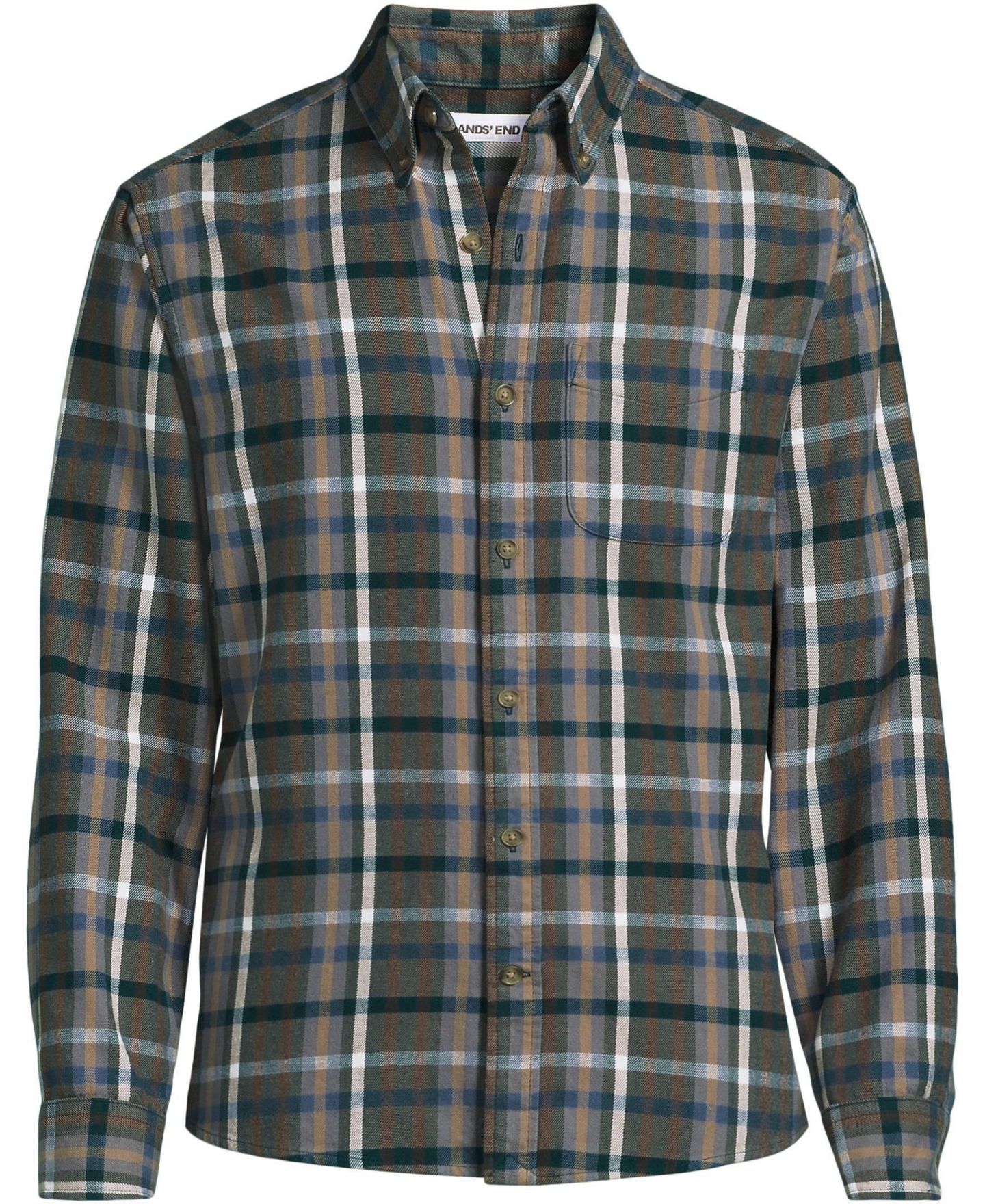 Мужская рубашка Lands' End Long Sleeve Classic Fit Flagship Flannel, цвет: Сосновый / Морской — фото 3