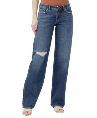 Women's Loose & Low Wide-Leg Low-Rise Ripped Knee Jeans