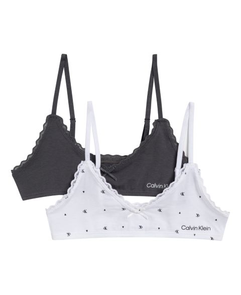Бра, треугольные чашки, хлопок, кружево, 2 шт. — Calvin Klein, цвет: Чёрный / Белый
