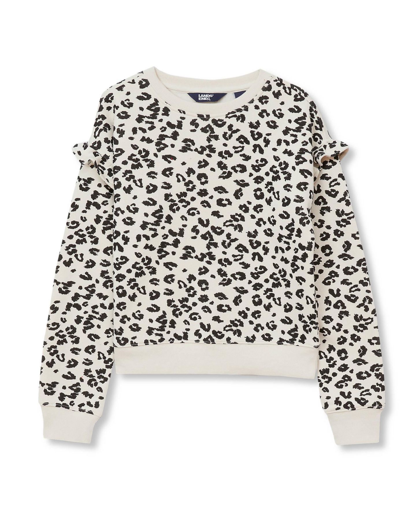 Толстовка Lands' End Long Sleeve Ruffle для девочек, цвет: Cheetah/Putty — фото 1