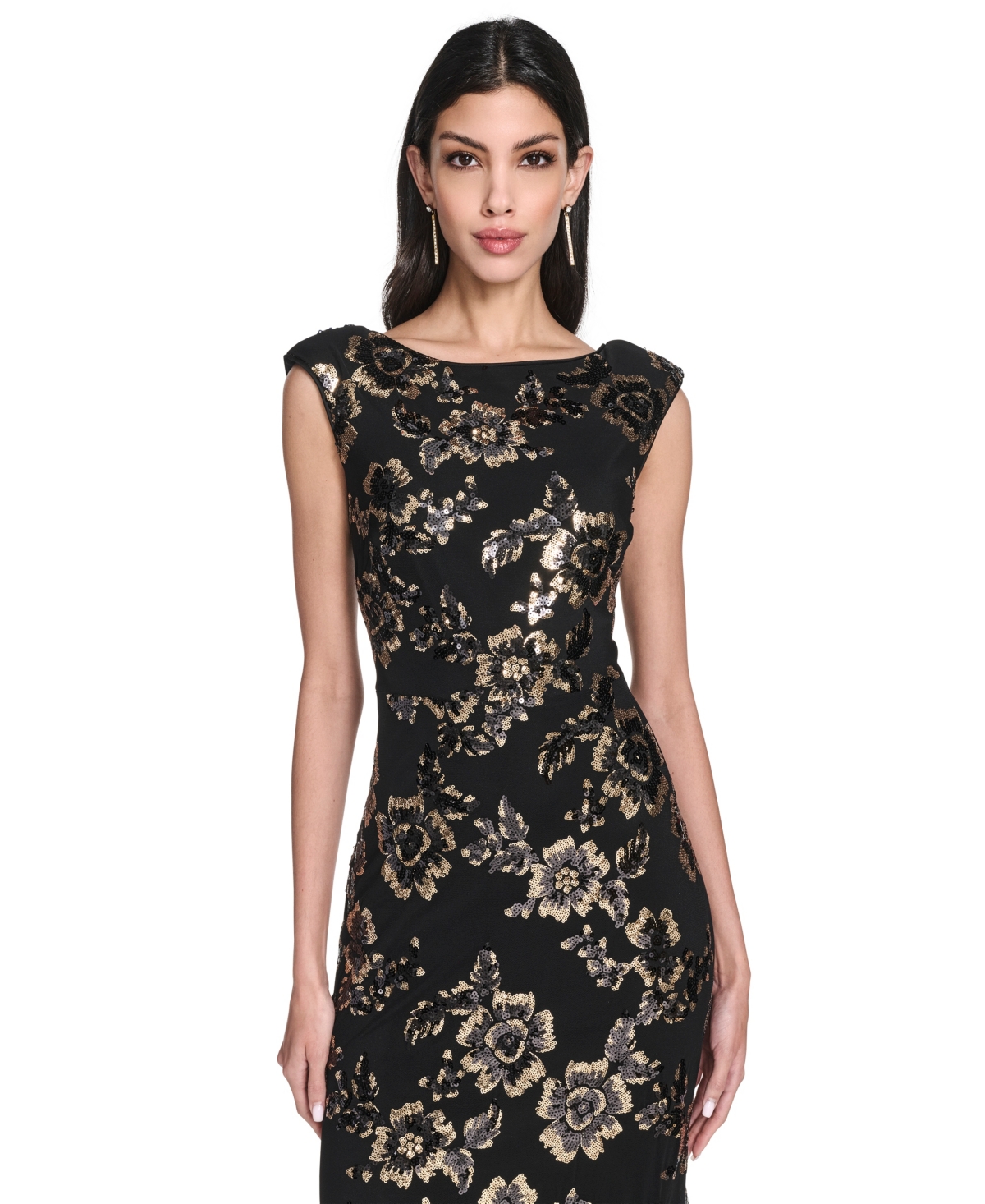 Eliza J Women's Floral-Print Sequined Boat Neck Gown