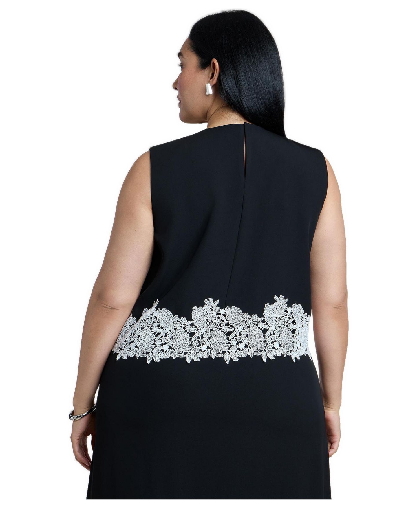 Женский топ ELOQUII Plus Size Lace-Trimmed Jewel Neckline, цвет: Чёрный оникс — фото 2