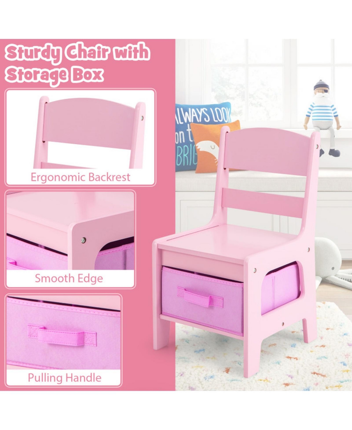 Gouun Kids Activity Table 2 Chairs Set Chalkboard Whiteboard with Storage Boxes