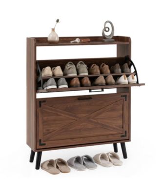 Narrow Shoe Cabinet w/2 Flip Drawers Adjustable and Removable Shelves for Entryway