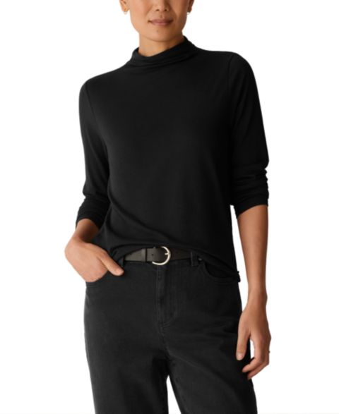 Женская футболка Eileen Fisher Funnel-Neck Long-Sleeve, цвет: Чёрный