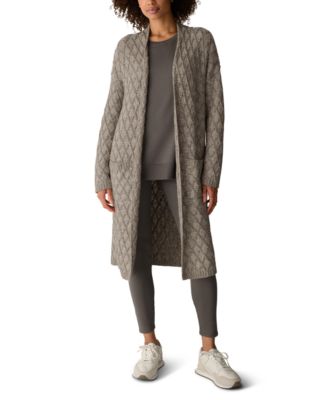 Women's Peruvian Cotton-Blend Boucle Fluff Long Cardigan Long-Sleeve High-Collar Cardigan