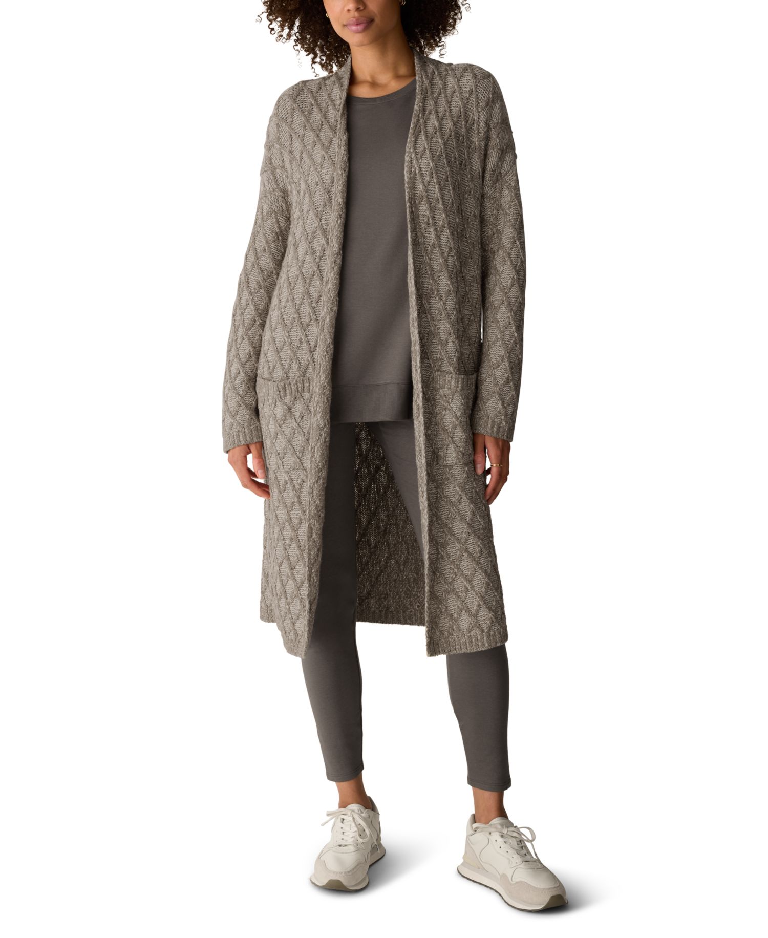Women's Peruvian Cotton-Blend Boucle Fluff Long Cardigan Long-Sleeve High-Collar Cardigan