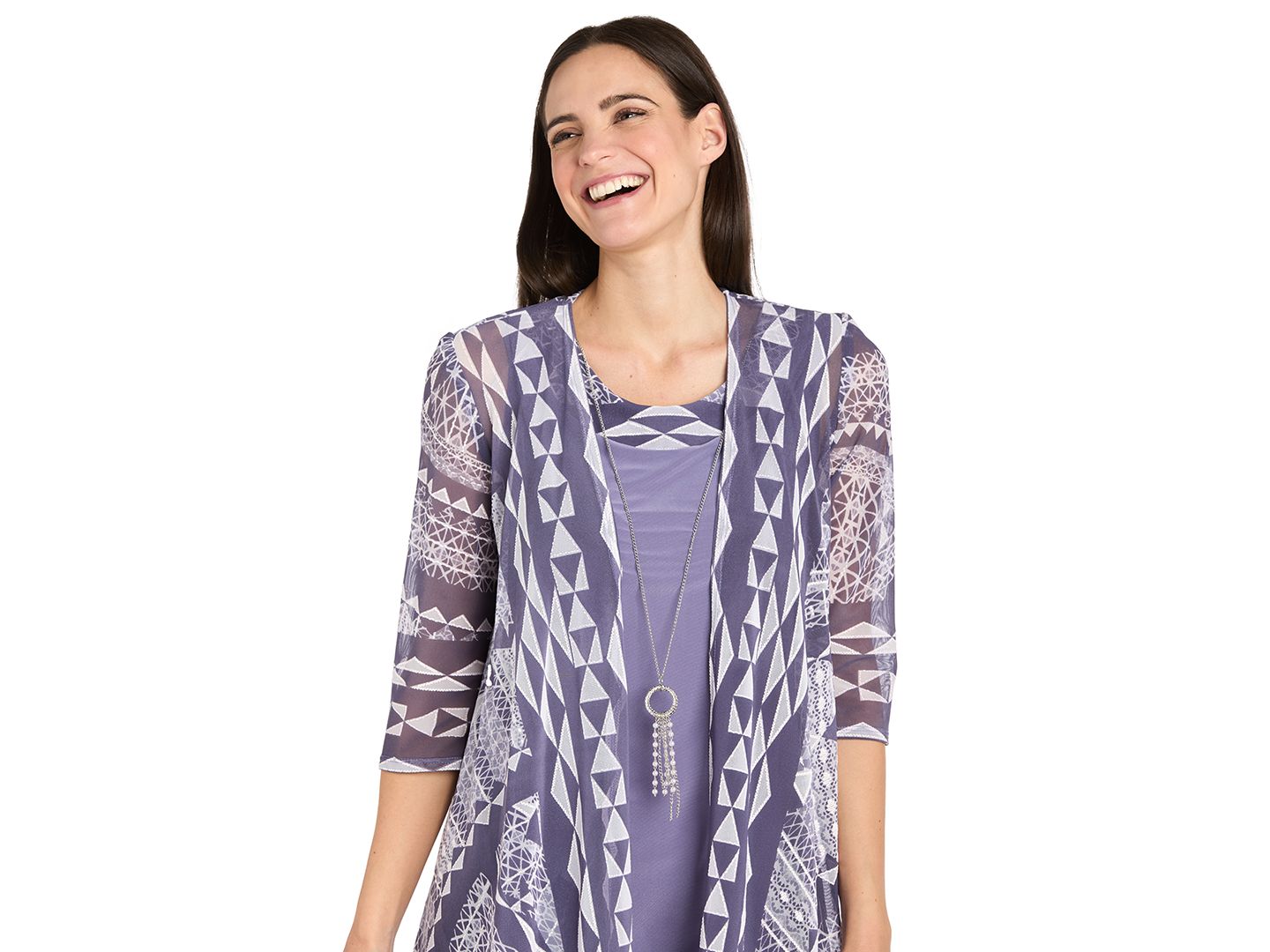 Женские платья R & M Richards Petite Two Piece Printed Scoop Neck Sleeveless A-Line 2-Piece Dress and Jacket, цвет: Лавандовый — фото 3