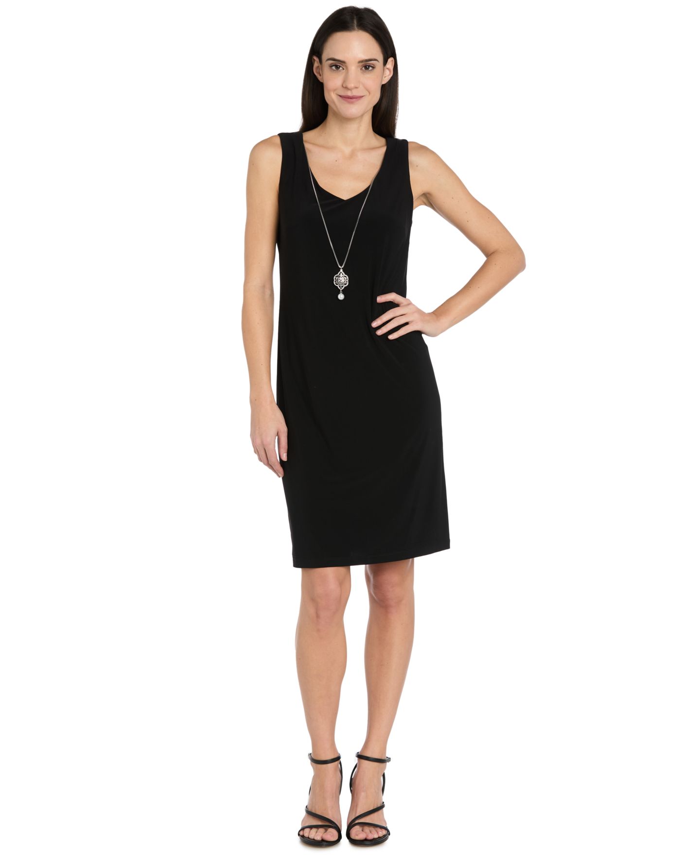 Женские платья R & M Richards Petite The Bianca V-Neck 3/4-Sleeve A-Line Dress and Jacket, 2-Piece Set, цвет: Чёрный / Слоновая кость — фото 2