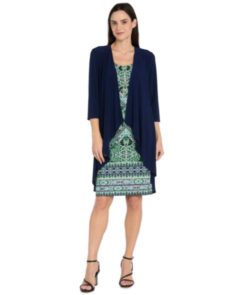Женские платья R & M Richards Petite A-Line Dress and Jacket Set, цвет: Тёмно-синий / Зелёный