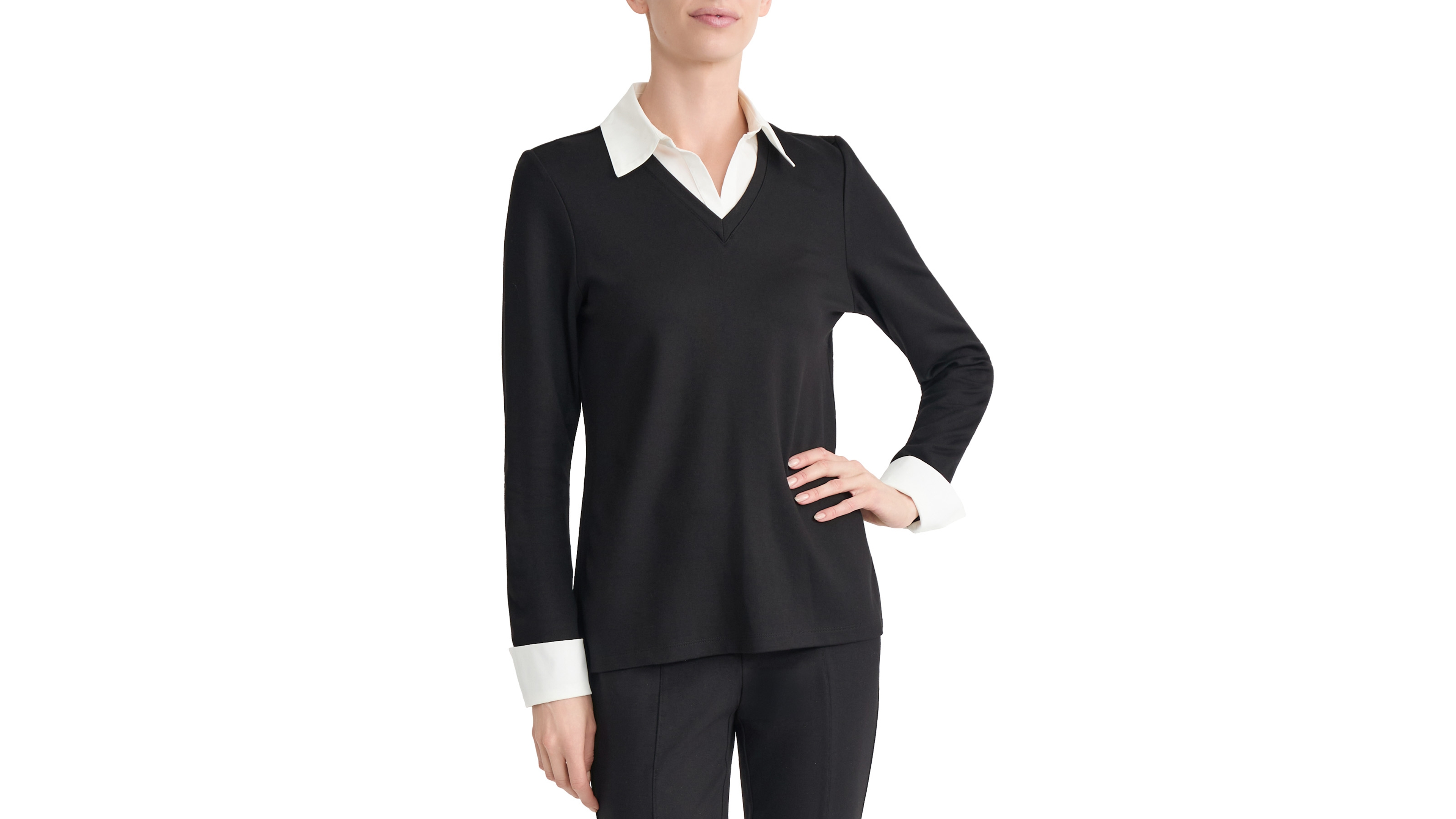 Jones New York Petite Serenity Collared V-Neck Long-Sleeve Blouse