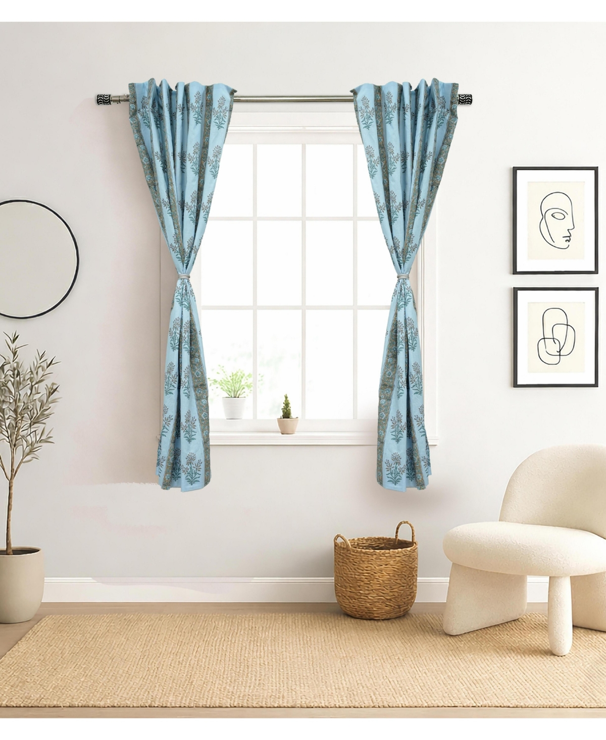 Fabdivine Handmade Noor Floral Block Print Linen Curtain