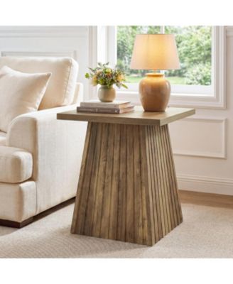Square Side Table, Modern Rustic End Table with Fluted Base