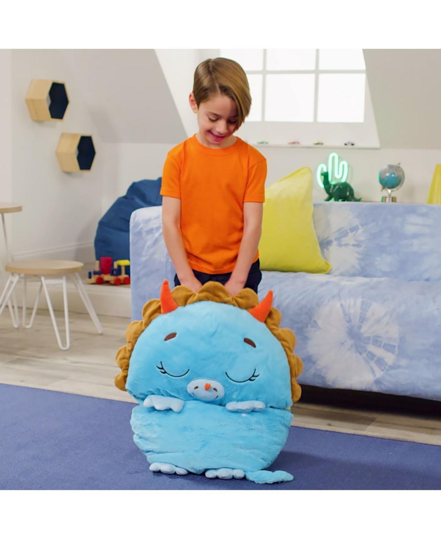 Детские мягкие игрушки Happy Nappers Triceratops Timmy Medium Pillow and Sleep Sack, цвет: Синий — фото 9