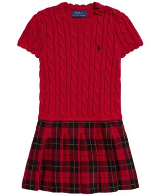 Girls' 2T-6X Plaid-Skirt Cotton Sweater Dress