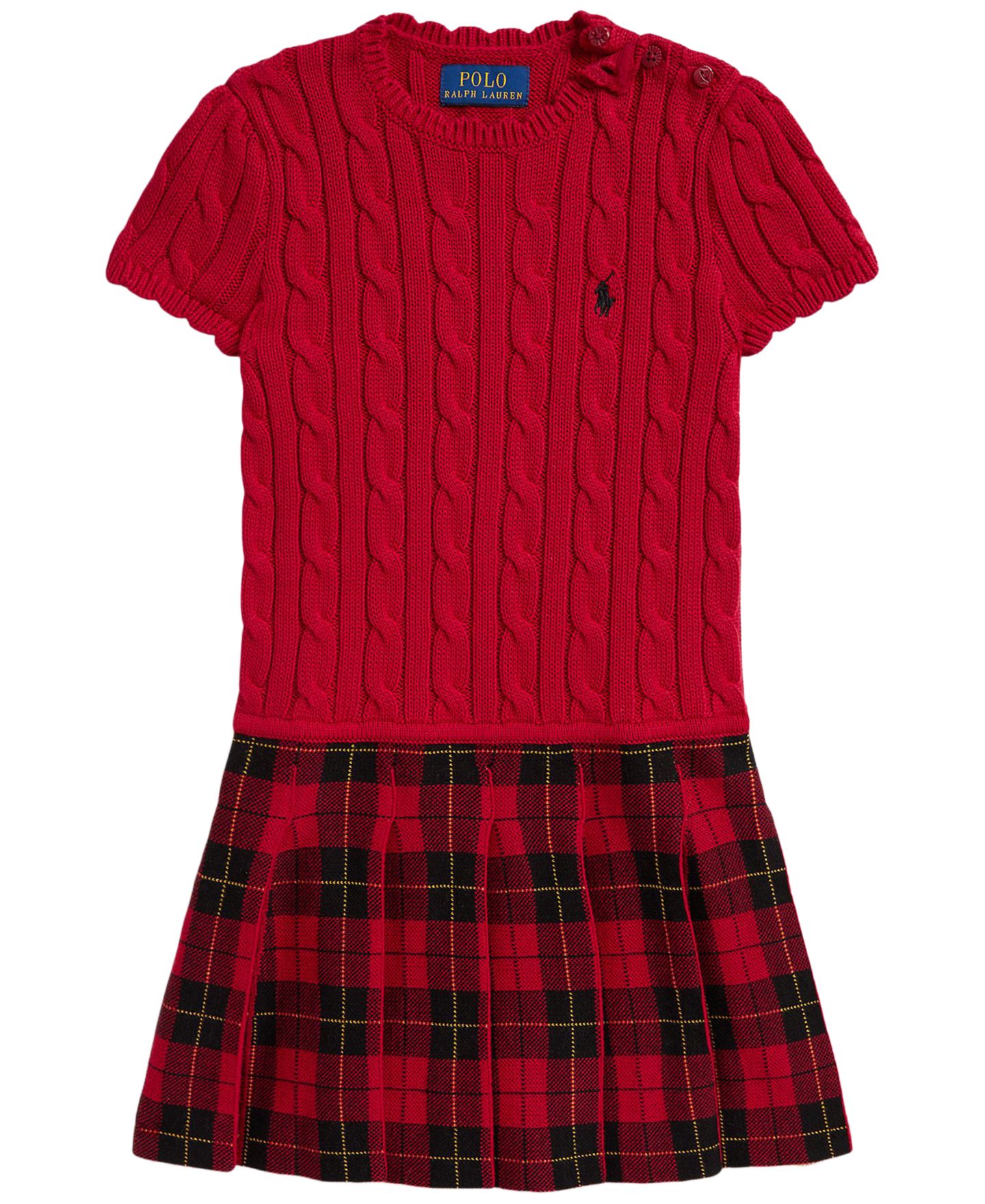 Платье Polo Ralph Lauren Plaid-Skirt Cotton Sweater Dress для девочек, цвет: Красный разноцветный — фото 1