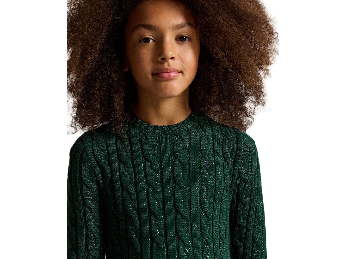 Платье Polo Ralph Lauren Metallic Cable-Knit Sweater Dress для девочек, цвет: Мох — фото 3