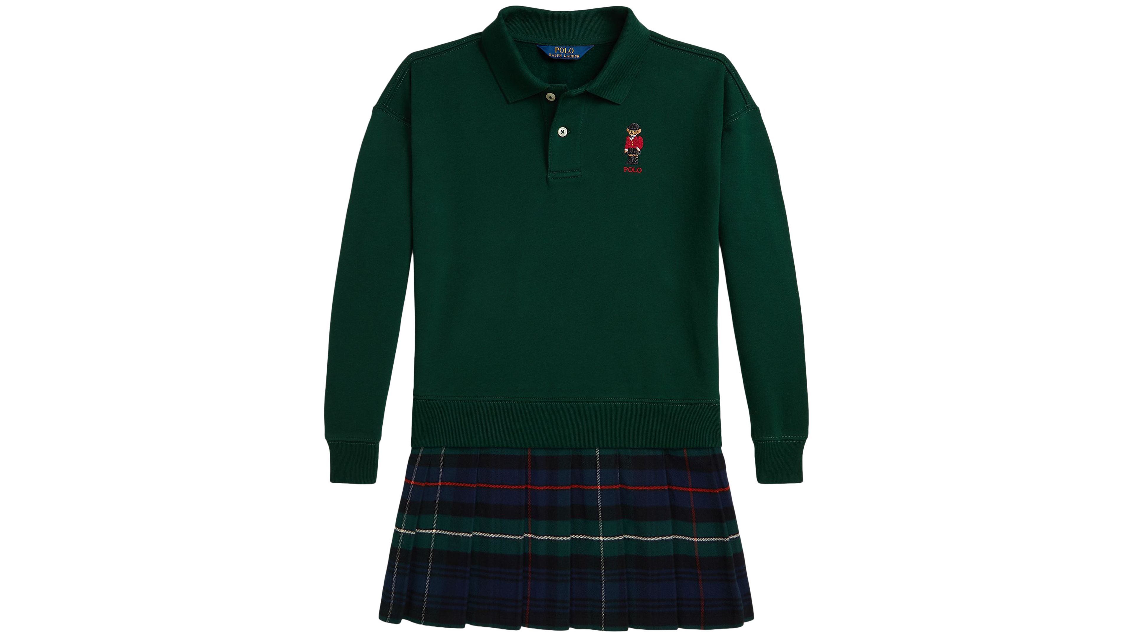 Polo Ralph Lauren Girls' 7-16 Bear Pleated-Skirt Fleece Dress